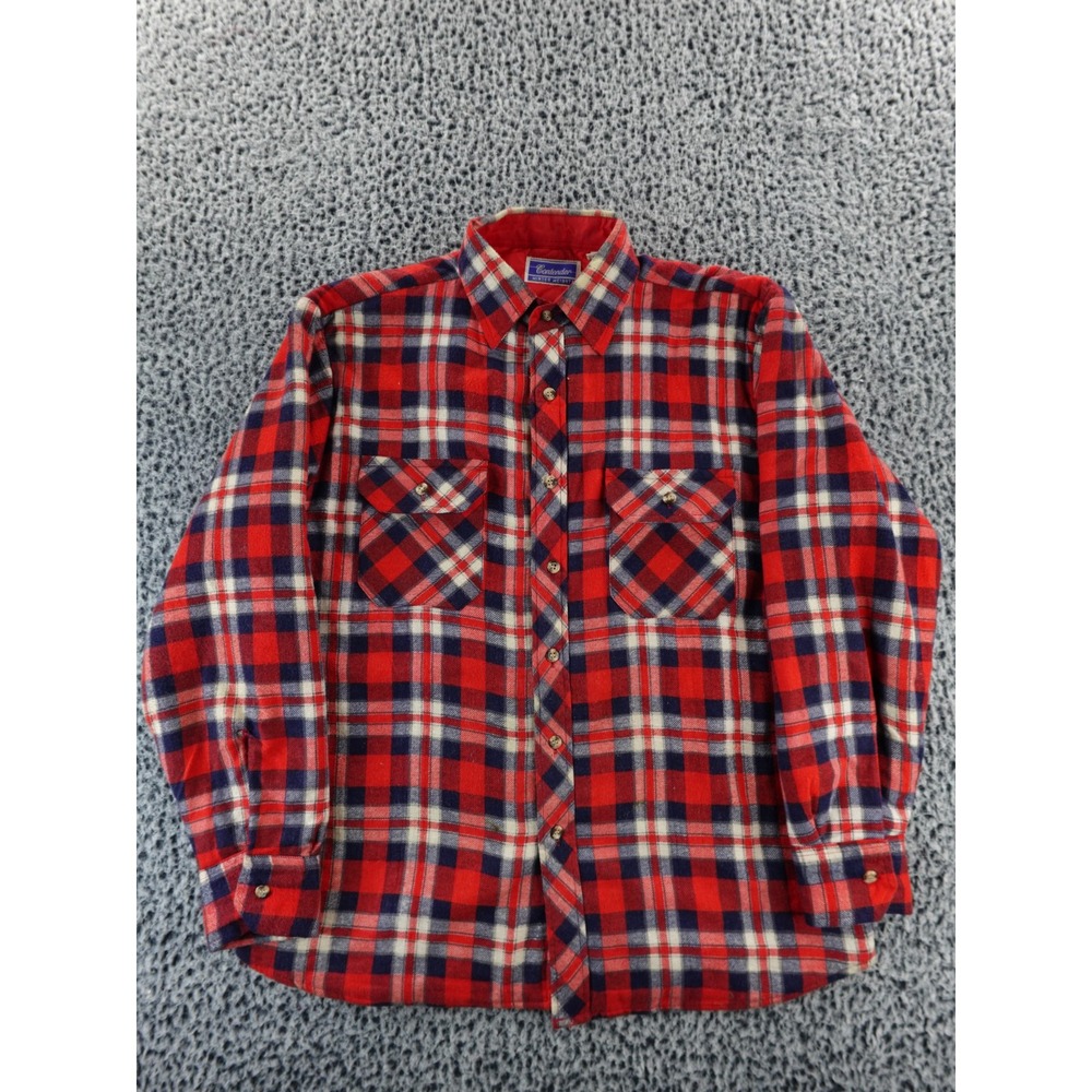 Vtg Contender Brand Quilted Flannel Red & Blue Plaid Size Large‎ Womens